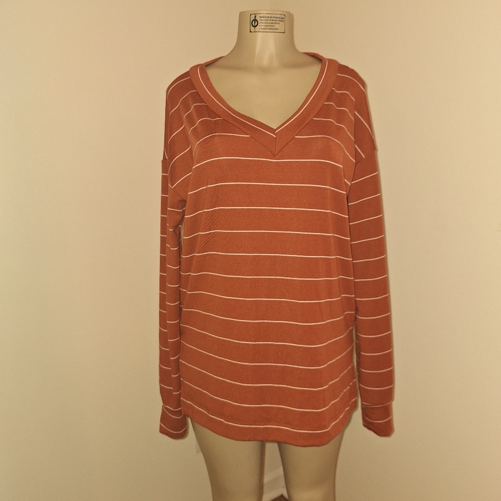 White Birch Oversized V-neck Striped Shirt